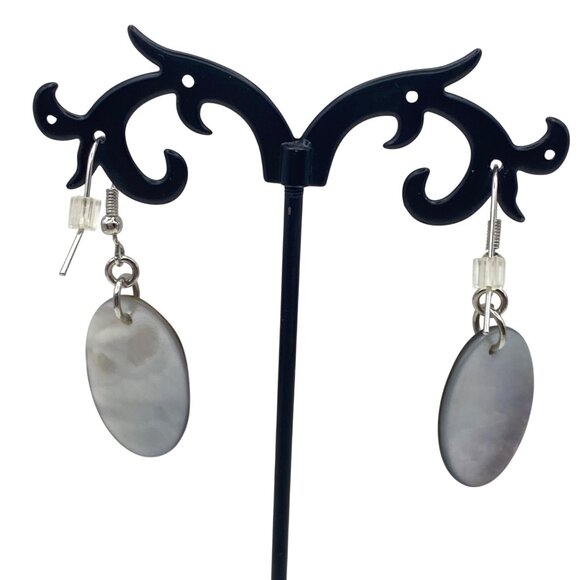 Cookie Lee Style Shell Pendant Necklace Earring Set Unmarked Beaded Silver Tone - Picture 7 of 12